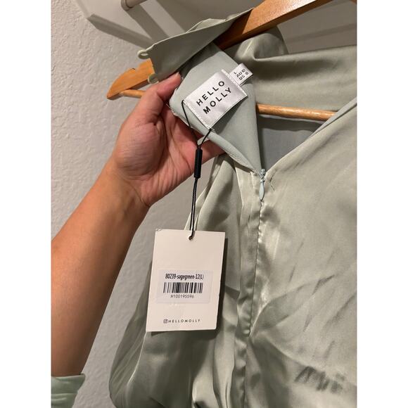 HELLO MOLLY SWITCH OVER SATIN MAXI DRESS SAGE Sz L - Picture 7 of 10